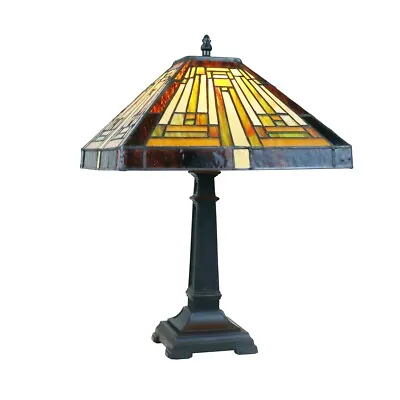 16.8  1 Light Antique Vintage Style Stained Glass Mission Table Lamp • $160