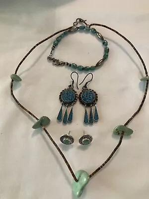 6 Piece Of Vintage Native American Sterling Silver And Turquoise Jewelry • $17.50