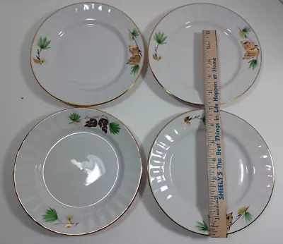 Vtg. Set Of 4 Plates 7  Pinecones Pine Tree Gold Gilt Hand Painted Dessert • $27.95