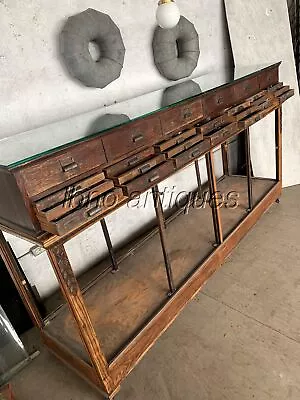 1900s RARE HABERDASHERY/MERCANTILE LARGE TABLE TOP DISPLAY-STORAGE GLASS CASE LG • $3500