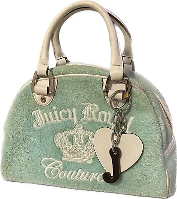 $80 • Buy Vintage Y2K McBling Juicy Couture Light Blue White Bowler Bag Purse Terry Cloth