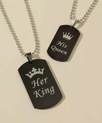 His Queen Her King Pendant Stainless Steel Couple Necklace  • £6.99