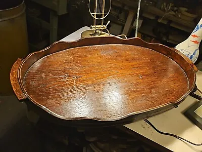 MASSIVE 25.5X14.5 Antique Edwardian Oval OAK Serving Tray W COPPER INLAY Mission • $236