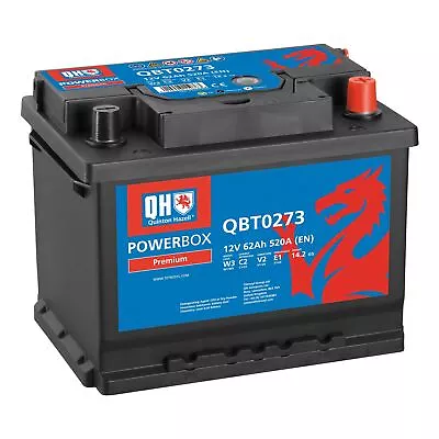Car Starter Battery 027 62Ah 520A CCA 12V T1 Terminal L2 Quinton Hazell QBT0273 • £68.99