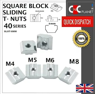 40 Series M4 M5 M6 M8 Full Solid Sliding T-Nut 4040 Aluminium Extrusion Slot 8mm • £2.49