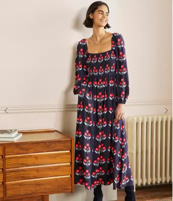 BODEN Square Necked Smocked French Navy Floral Maxi Dress With Pockets Size 18R • $50