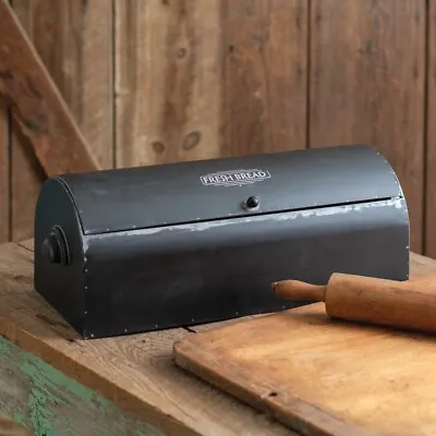 Bread Box In Vintage Black Metal Food Storage Primitive Country Farmhouse Tin • $94.99