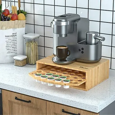 Bamboo K-Cup Coffee Pod Holder; Coffee Machine Stand; K Pod Storage 1 Tier • $24.98
