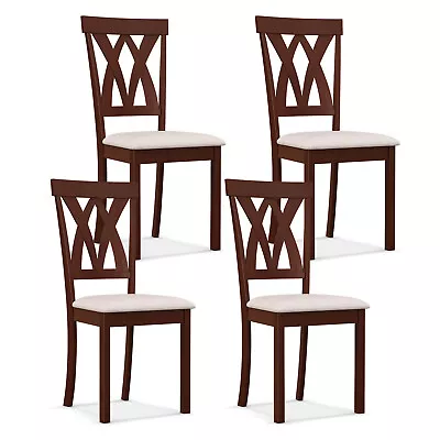 Wooden Dining Chairs Set Of 4 W/ Rubber Wood Frame Elegant Hollowed Backrest • $199.99