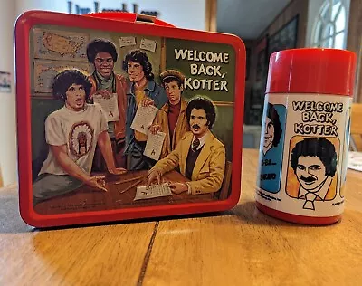 Vintage Welcome Back Kotter Lunch Box Aladdin EMBOSSED W/ Thermos 1977 Travolta • $149.99