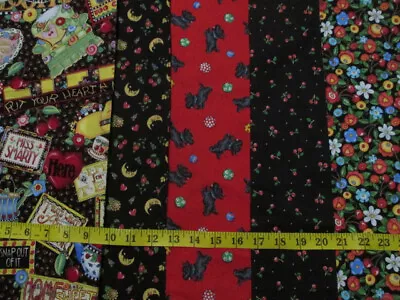 Quilt Fabric -Classic Mary Engelbreit- OOP Mottoes Dogs Cherries Flowers - 5 Fqs • $18