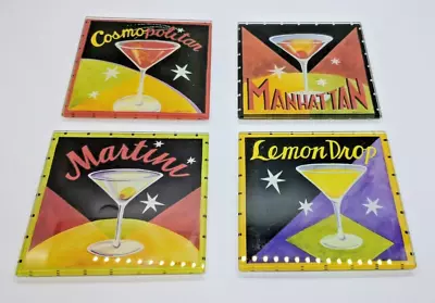 Cocktail Coasters Cosmo Martini Manhattan Lemon Drop Square Glass Set Of 4 • $24.95