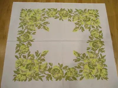 Vtg California Handprints Tablecloth Yellow Flowers Green 40x46  Card Table • $26