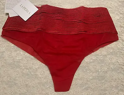 La Perla Tulle Nervures High Waisted Thong XS Red Silk Blend • $99.99