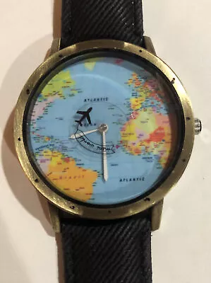 Map Dial Watch With Airplane Second Hand • $15