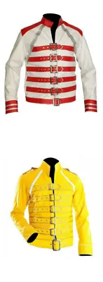 $87.17 • Buy Freddie Mercury Wembley Concert Yellow Biker Halloween Men's Faux Leather Jacket