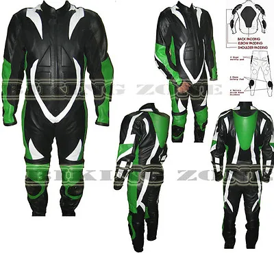 Mens 1 Piece Green & Black Motorbike / Motorcycle Leather Suit / Jacket • $252.58