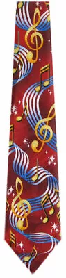 Men's Musical Notes Necktie Red Gold Blue Music Notes Clubs Bands Choirs • $14.95