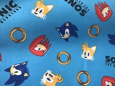 Sonic The Hedgehog Fabric 100% Cotton FQ 18”x21” Sega Gold Rings Tails • $5.99