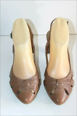 Minelli Open Court Shoes Leather Ajouré Light Brown T 38 Very Good Condition • $45.75