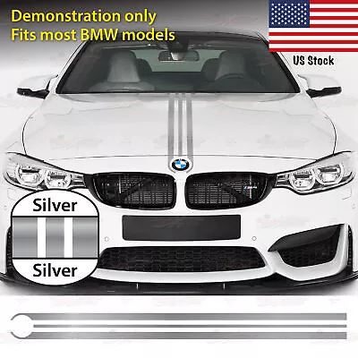 For BMW Engine HOOD BONNET Racing Triple-Line Stripe Decal Vinyl Stickers SILVER • $14.95