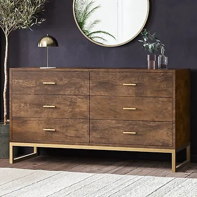 Chest Of Drawers Dark Mango Wood 6 Drawers Wide With Gold Legs And Hand;es • £429.92