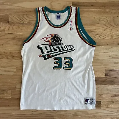 $44 • Buy Men's Vintage 90's Champion Detroit Pistons Grant Hill White Silk Jersey Sz 48