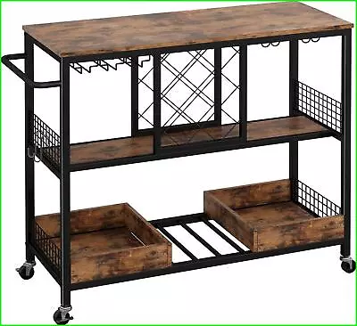 Bar Cart Industrial Serving Cart On Wheels Kitchen Storage Cart For Wood  Metal • $169.98