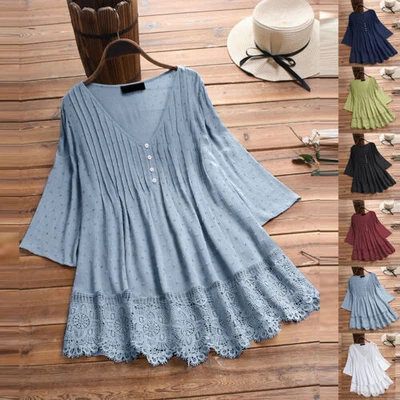 £15.79 • Buy Womens V Neck T Shirts 3/4 Sleeve Plain OL Office Work Summer Casual Loose Tops