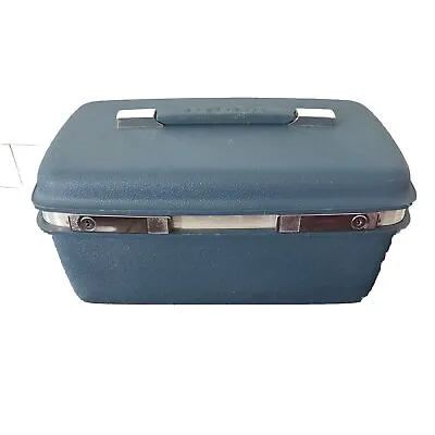 Vintage Samsonite Saturn Train Case Carry-On Makeup Luggage Blue 1960s • $29.99