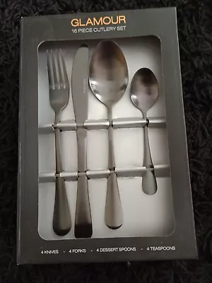 Glamour 16 Piece Cutlery Set Stainless Steel Colour Black New • £14.50