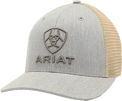 Ariat Mens Hat Baseball Cap Snap Tan Mesh R112 Embroidery Grey Snapback Closure • $31