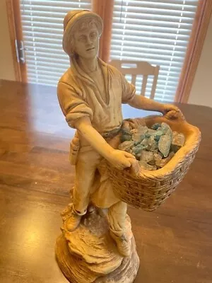 Vintage Marwal Ind Inc Chalkware Man With Basket Statue Chalk Sculpture 17' • $75