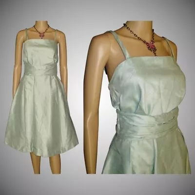 Vintage 1950s Silk Seafoam Pastel Dress Full Skirt Garden Party Mad Men • $80