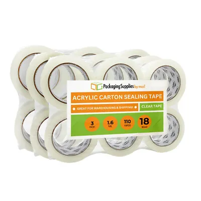 Carton Sealing Tape 3  X 100 Yards 1.6 Mil - Clear Packing Tape [18 Rolls] • $32.59