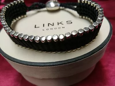 Links Of London Silver Mans Black Friendship Adjustable Bracelet New In Pouch • £69.99