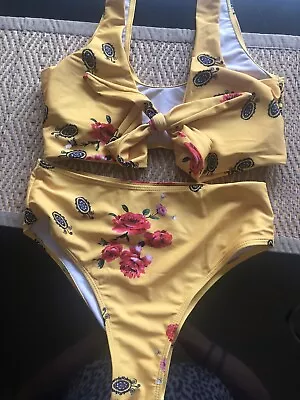 Bikini Floral Yellow Swimwear Size 10-12.. New ..$45 • $45