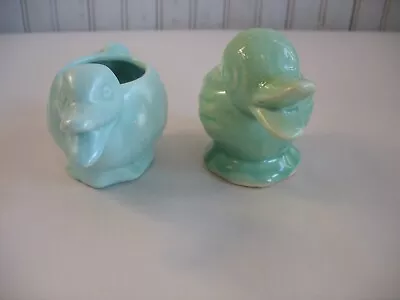 S/2 Vtg Baby Duck Planters ART DECO Google Pop Eyes Brush McCoy USA Succulents • $23.76