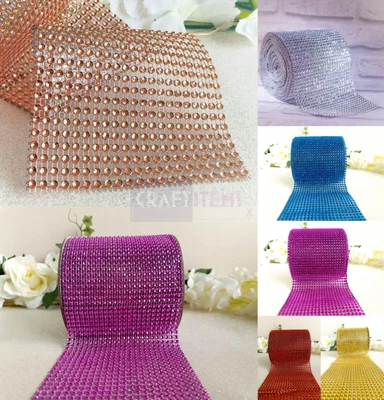 £7.82 • Buy Diamante Effect Ribbon Trim Wedding Cake Mesh Wrap Bling Art & Craft DIY