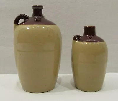 Cute Country Antique Miniature Brown & Tan Glazed Stoneware Crock Jugs - A Pair! • $29