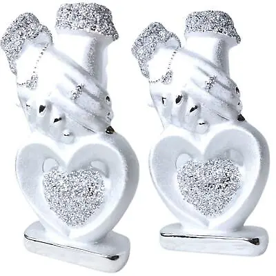 £15.99 • Buy Heart Hand Silver Crushed Diamond Crystal Ornament Ceramic Home Decor Gift Craft