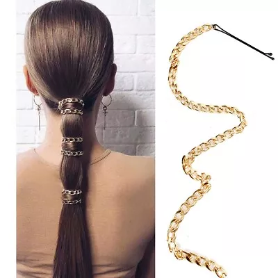 Gold Chain Hairpin Braided Hair Headdress Clip Tassel Rhinestone Flashing Beauty • £4.99