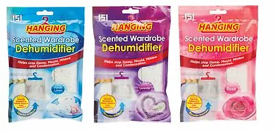 3 Hanging Wardrobe Dehumidifier Bags Scented Moisture Trap Crystals Damp Control • £6.95