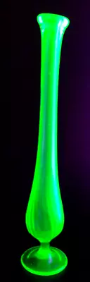 Vintage Uranium Green Glass Bud Vase 10 1/8  Tall Glows • $27.95