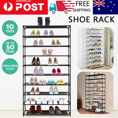 $24.69 • Buy Shoe Rack 10 Tier Shelves Shoes Cabinet Storage 50 Pairs Steel Stand Black White