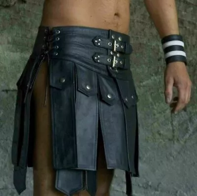 Men Real Leather Gladiator Kilt With FREE Wrist Band Utility Club Wear Kilt • $99