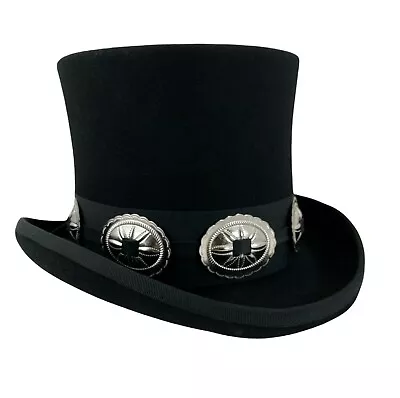 Black 100% Wool Felt Top Hat Concho Band Victorian Costume Slash Mad Hatter USA  • $24.99