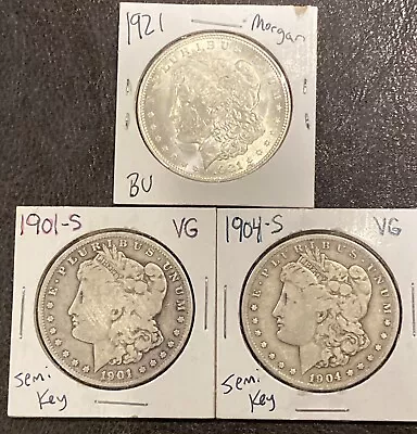 Morgan Silver Dollar Lot Of 3: 1901S1904S1921 Semi Keys. Awesome Lot! • $105.50