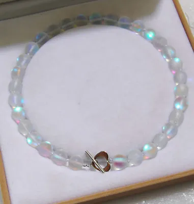 8/10/12mm Natural White Gleamy Rainbow Moonstone Round Gems Beads Necklace 18   • $4.49