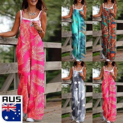 $23.89 • Buy Womens Dungaree Jumpsuit Loose Baggy Casual Pocket Overalls Romper Playsuit AU